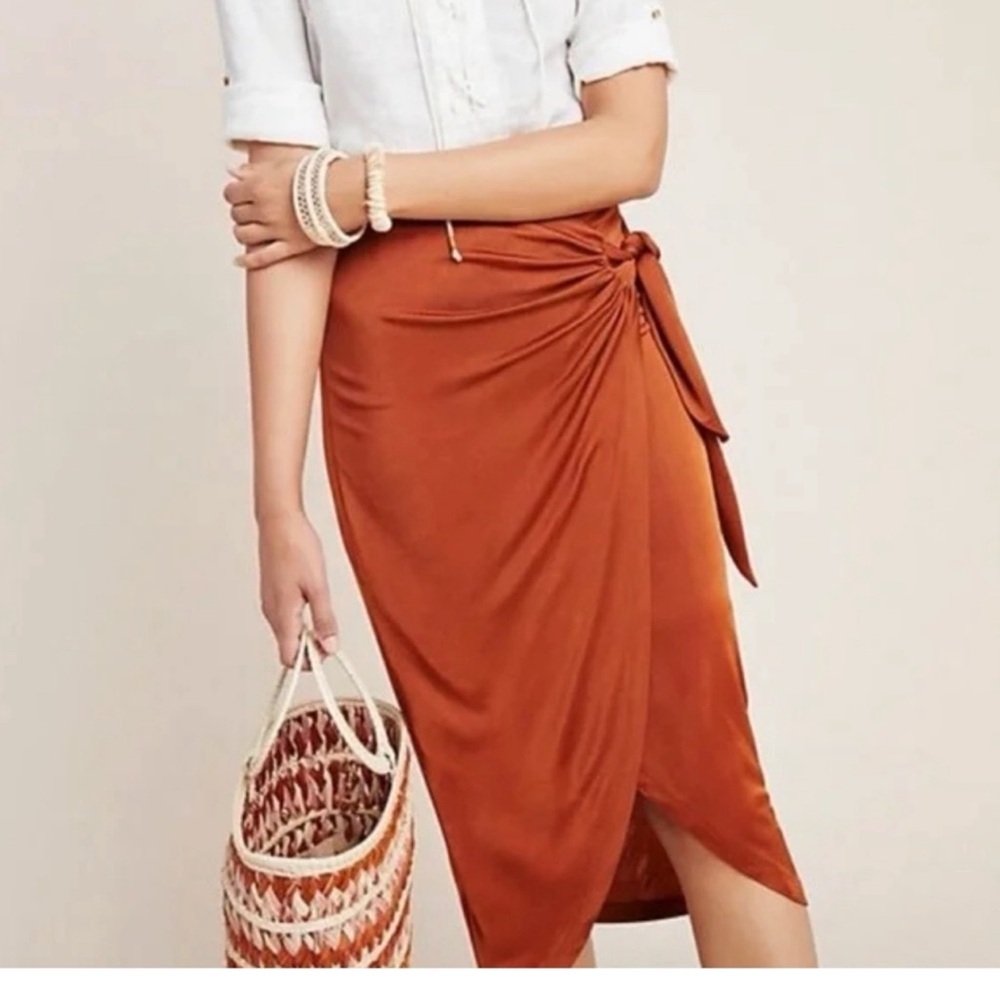 Anthropologie Maeve Midi Wrap Skirt Women’s Large Orange Brown Rust DD